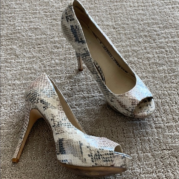 Aldo snake skin tan heels 40 platform open toe - Picture 1 of 7